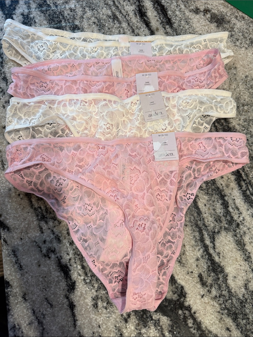 NWT Auden Women's Lace cheeky Panty - Pink & White 4 total. Size M 8-10